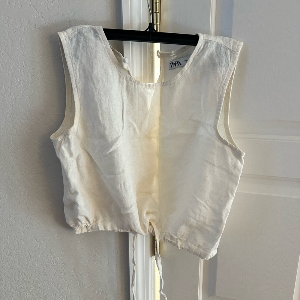 Zara Cream Sleeveless Linen Crop Top